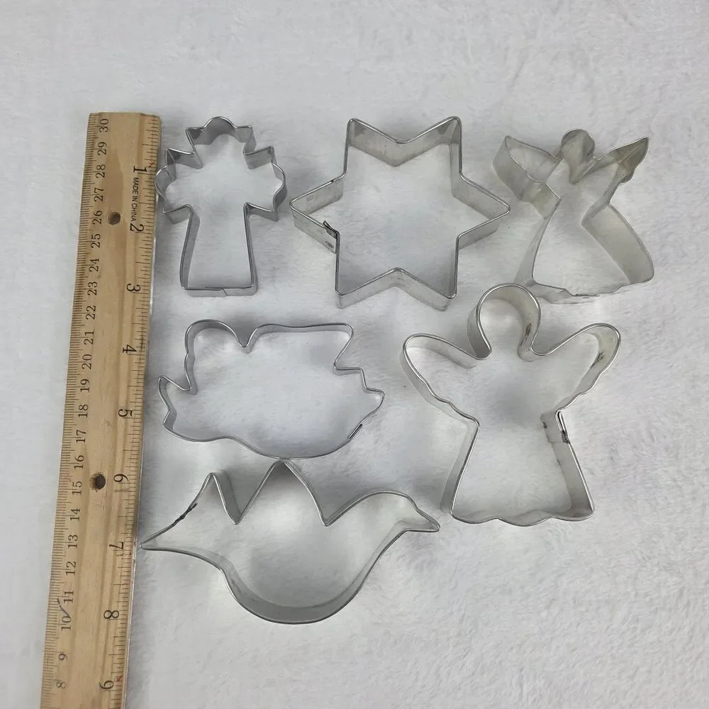 Metal Christmas Cookie Cutters Set of‎ 6 Angels Star Dove Cross Holiday Baking